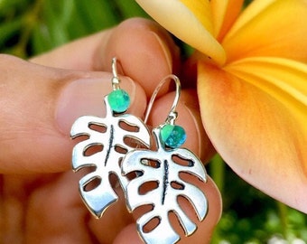 Monstera earrings, monstera leaf, gift for mom, grandmother gift, sterling silver, gift for her, gift for woman, Hawaii lover, birthday gift