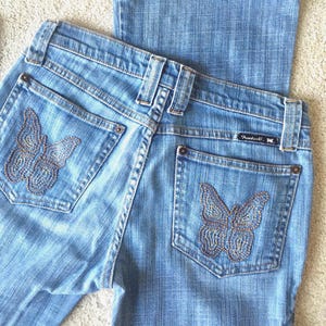 Vintage Frankie B. Butterfly Embroidered Jeans: Boho Hippie Low Rise