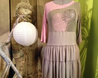 Romantic dress T 38-40 khaki and pink