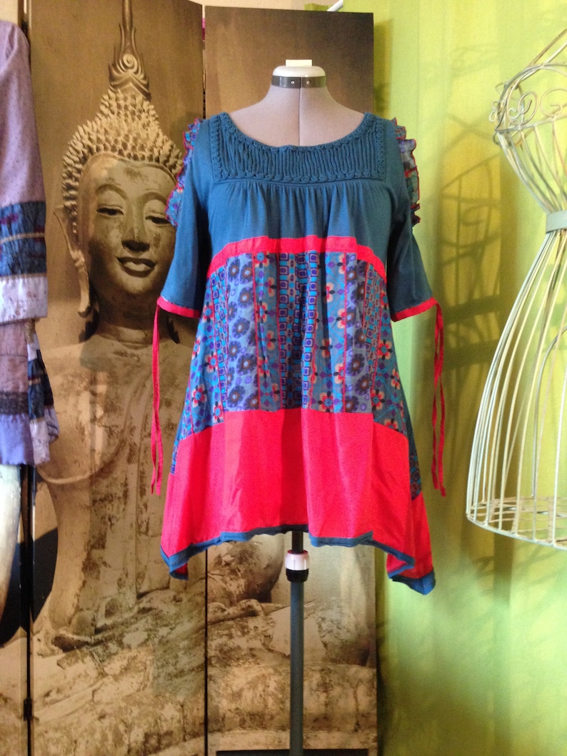 open shoulders tunic Fancy T 40-42 red and blue duck