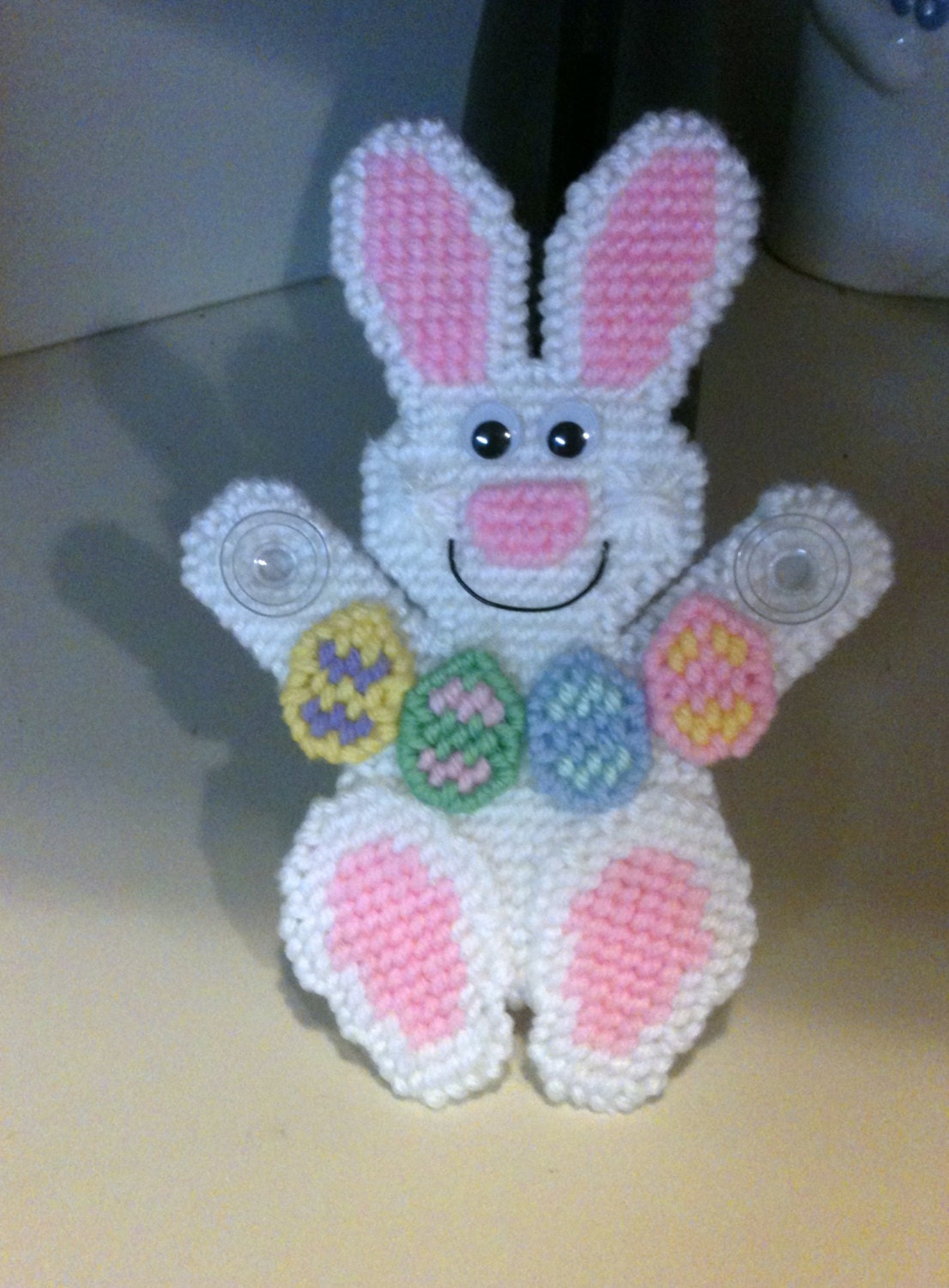 White Easter Bunny Window Decoration With Eggs Needlepoint | Etsy