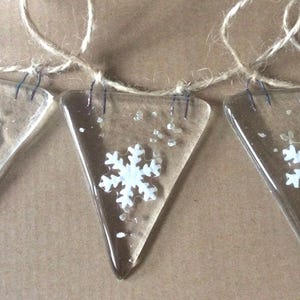 Fused Glass Snowflake Bunting Handmade Unique Garland decoration Christmas Present Xmas Gift
