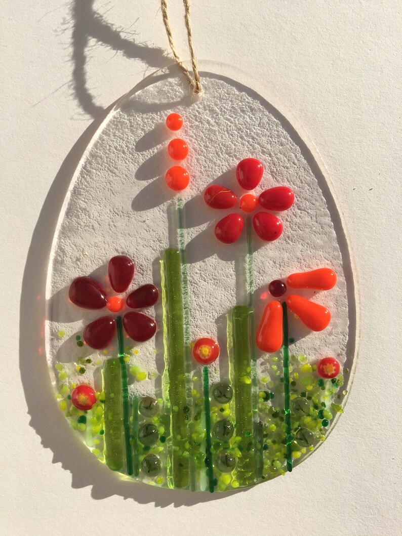 Fused Glass Easter Egg Decorations Spring Flowers Suncatcher Etsy UK