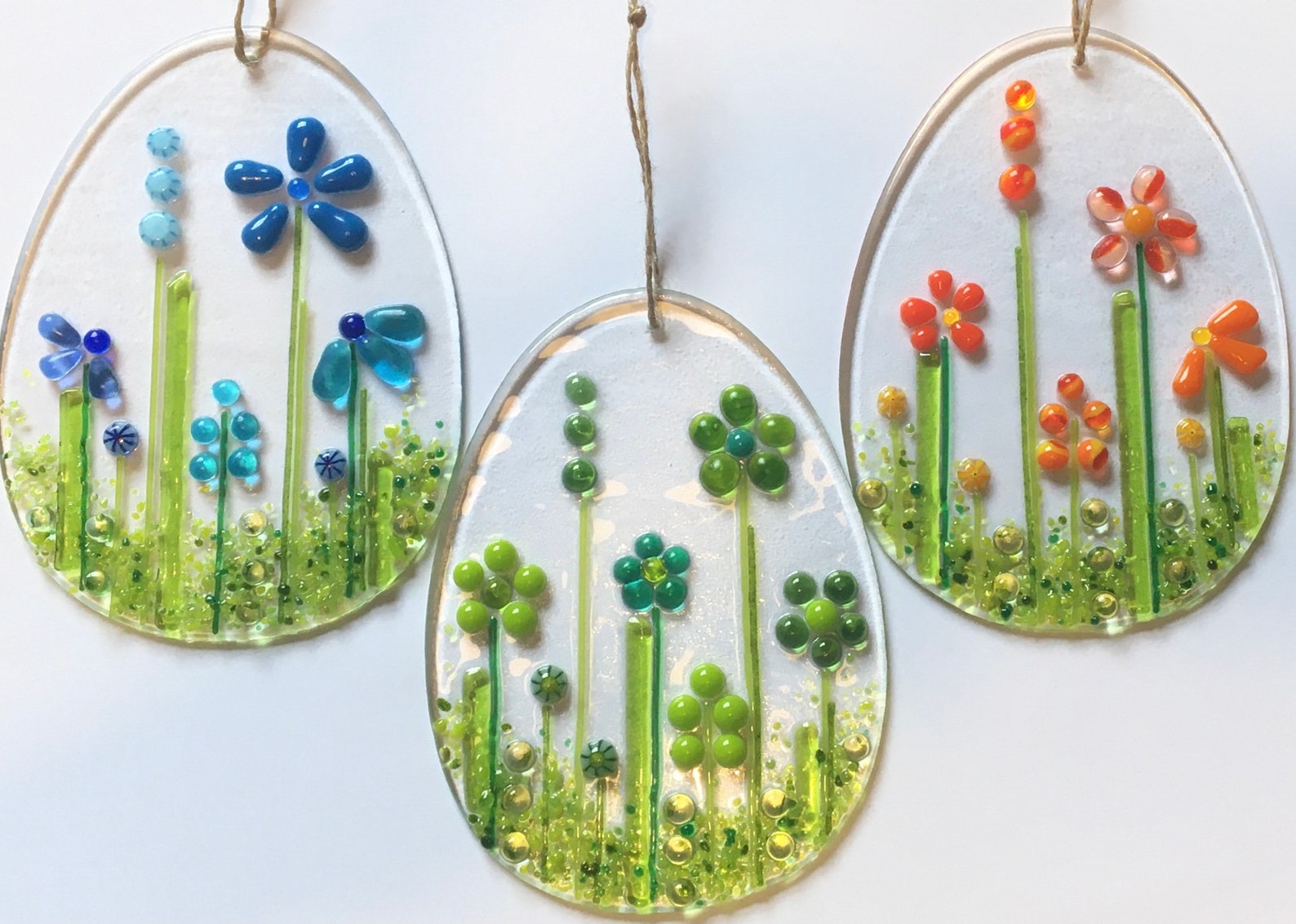 Fused Glass Easter Egg Decorations Spring Flowers Suncatcher Etsy UK