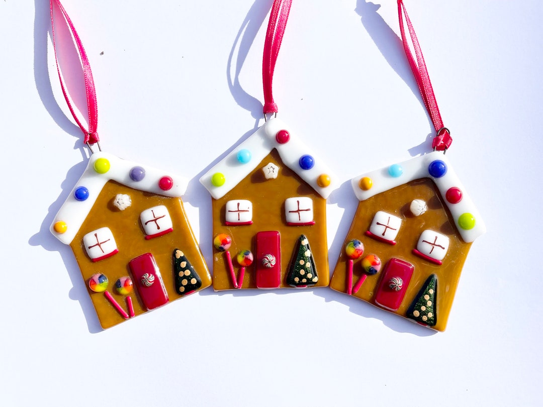 Gingerbread House Christmas Tree Decoration Fused Glass Ornament Window