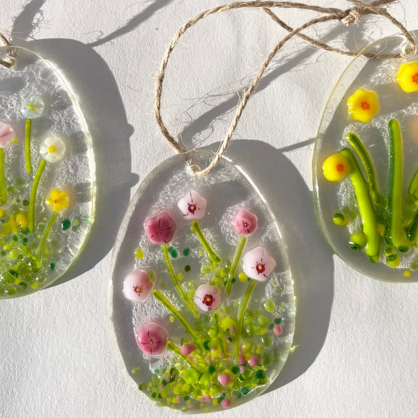 Fused Glass Spring Flowers Easter Twig Tree Decorations Egg Ornament Suncatcher Window decoration