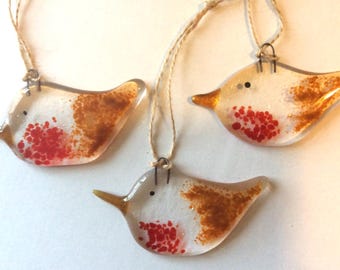 Fused glass Robin Suncatcher Wild British Bird Window hanging Gift Decoration Sun Light Catcher