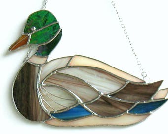 Mallard duck swimming Suncatcher Stained Glass-style window hanging