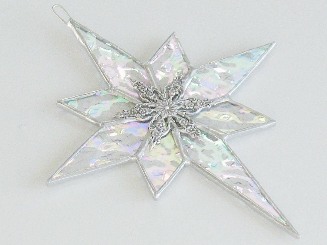 Iridescent Stained Glass Star Suncatcher Ornament Stained - Etsy