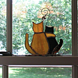 Cat lover's gift, stained glass window decor, suncatcher ornament, windowsill decor, birthday gift for cat lover, shelf ornament