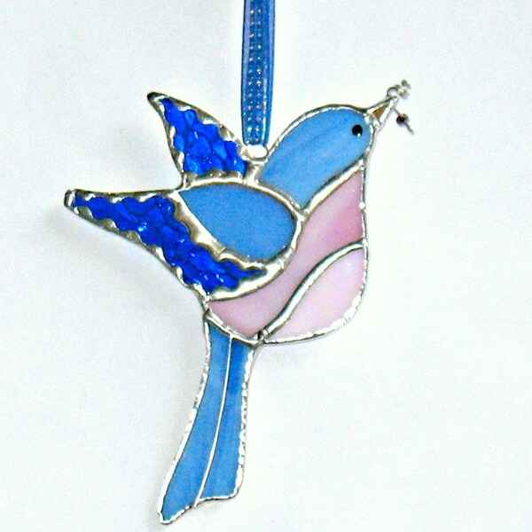 Bluebird in stained glass, glass window hanging ornament, garden decor, suncatcher ornament, gift for mom, grandmom, birthday friend's gift