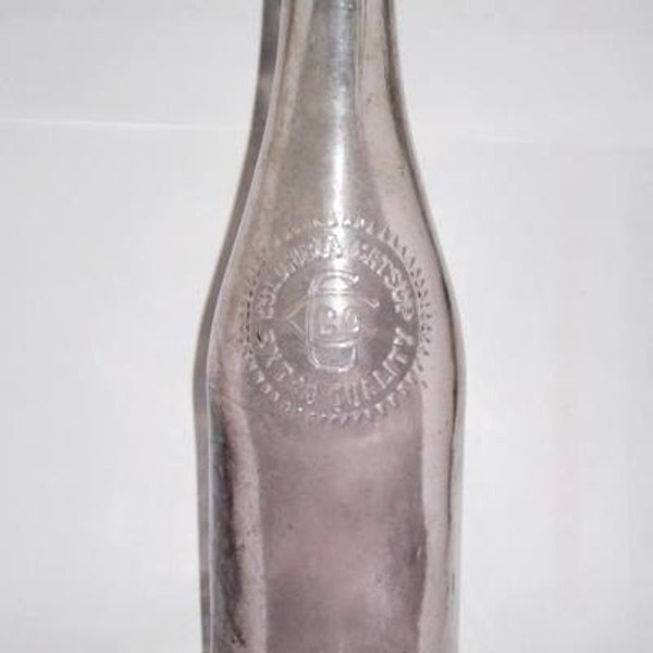 1890's Amethyst Columbia Catsup Bottle - Mouth-Blown Blown Glass & Tooled Finish -  Sun-colored Amethyst  /  Sun Purpled