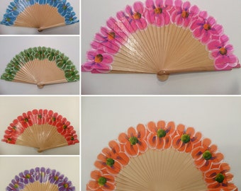 Hand Painted Floral Ladies Fan -  Spanish Fan - Hand Fan - Wooden Fan - Folding Fan - Floral Fan - Wedding Favor - Handmade