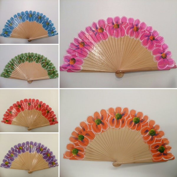 Hand Painted Floral Ladies Fan -  Spanish Fan - Hand Fan - Wooden Fan - Folding Fan - Floral Fan - Wedding Favor - Handmade