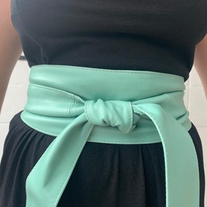 Blue Real Leather Obi Belt Corset Belt Sky Blue Sash Belt Double Wrap Blue Wide Belt Blue Cinch Belt
