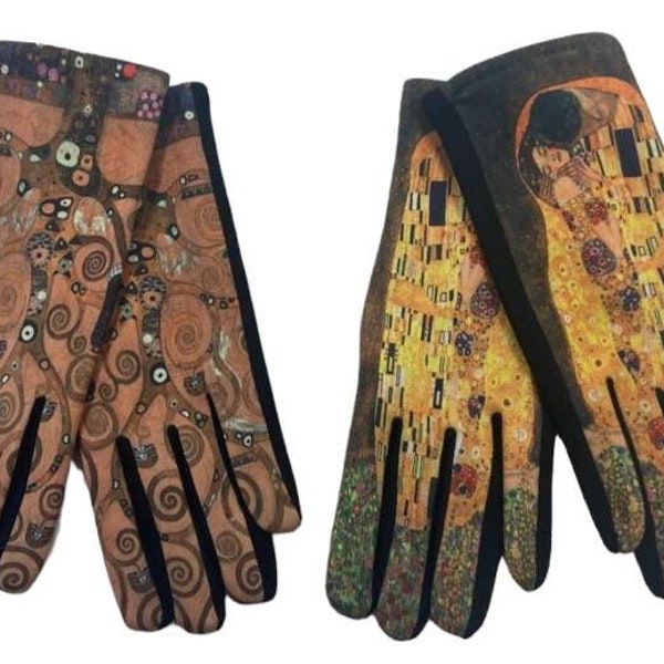 Gustav Klimt Winter Gloves, The Kiss Winter Gloves, Tree OF Life Gloves, Touch Screen Gloves, Fleece Lined Gloves