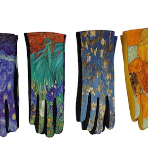 Van Gogh Art Print Touch Screen Gloves: Fleece Lined Winter Gloves USA DDP (Delivered Duty Paid)