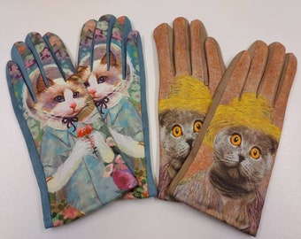 Gloves With Cats, Cat Print Gloves, Touch Screen Gloves, Cat Lover Gift, Soft Winter Gloves, Gloves With Pictures