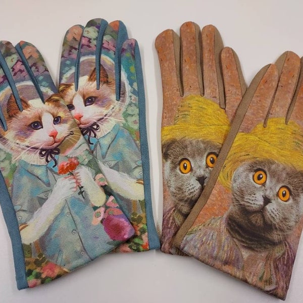 Gloves With Cats, Cat Print Gloves, Touch Screen Gloves, Cat Lover Gift, Soft Winter Gloves, Gloves With Pictures
