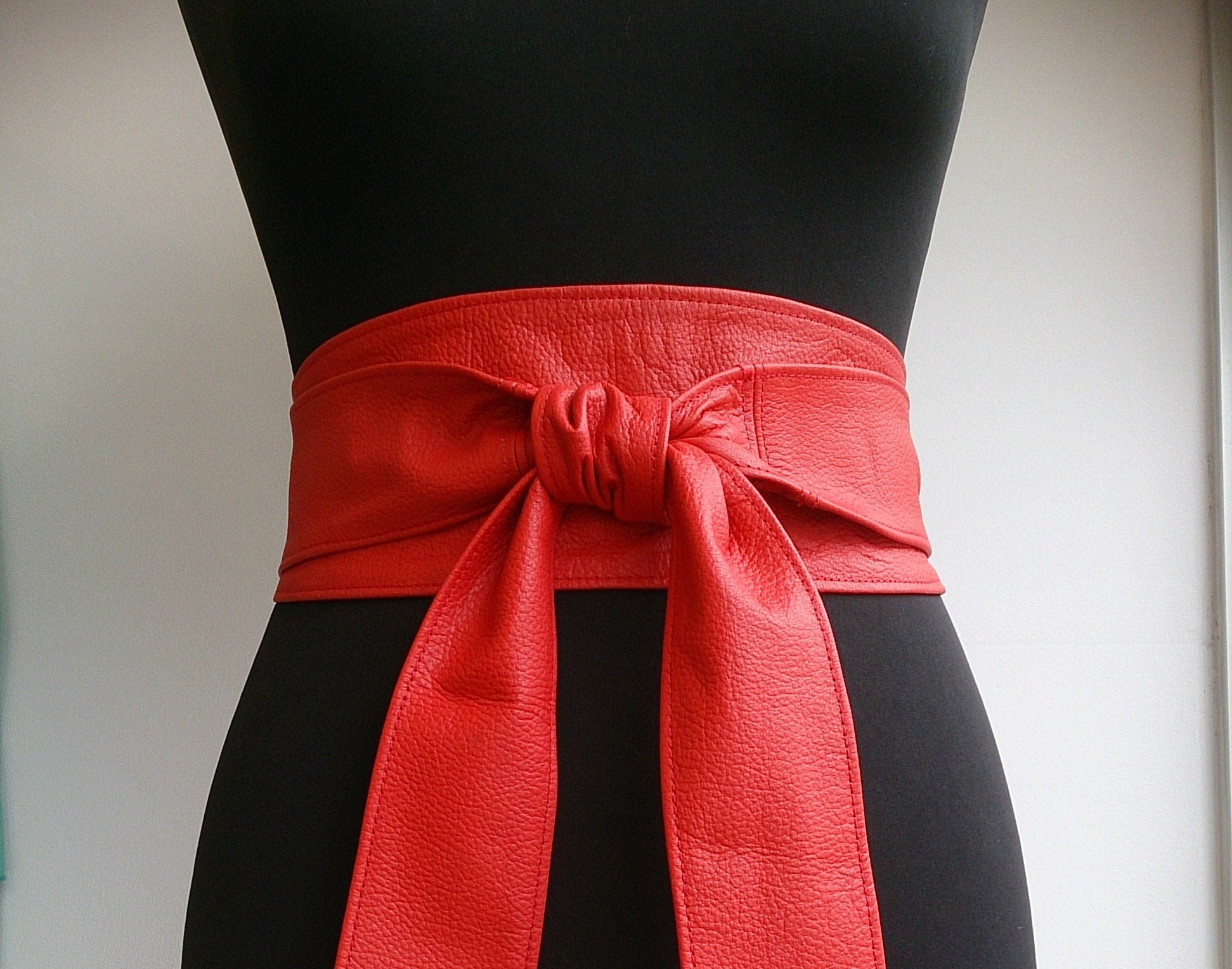 Bright Red Leather Belt Red Obi Belt Red Tie Belt Red Wrap | Etsy