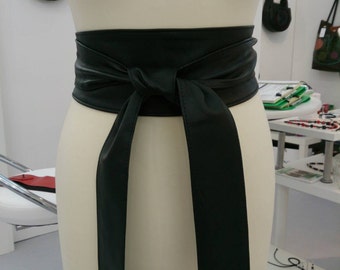 Black obi belts, leather black belts, real leather, plus size belts, black sash belts, double wrap belts