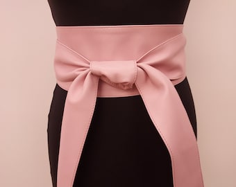 Pink Leather Belt, Light Pink Obi Belt, Pink Wrap Belts, Real Leather Obi Belt, Pink Tie Belts