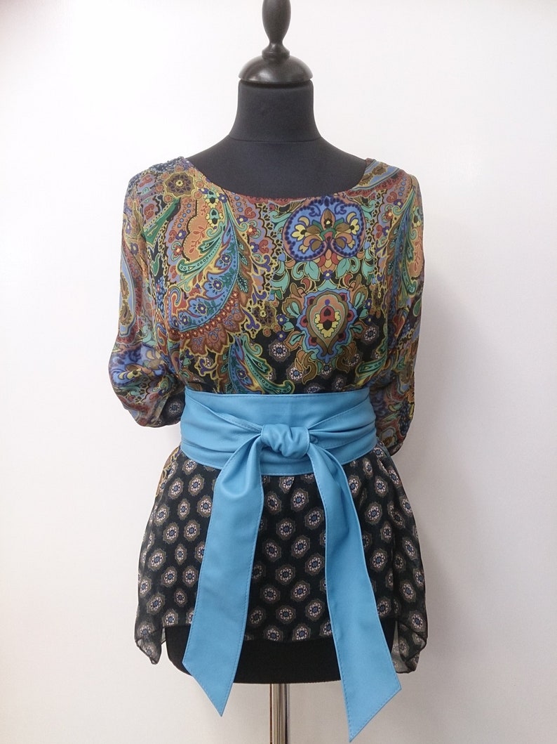 Blue Real Leather Obi Belt Corset Belt Sky Blue Sash Belt Double Wrap Blue Wide Belt Blue Cinch Belt