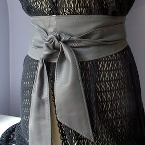 Grey Handmade Soft Real Leather obi belts sash belts tie belts cinch belts double wrap belts wide belts corset