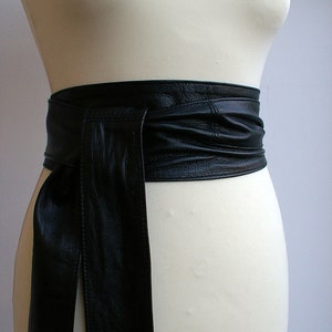 Black obi belts, leather black belts, real leather belts, plus size belts, black sash belts, double wrap belts image 3