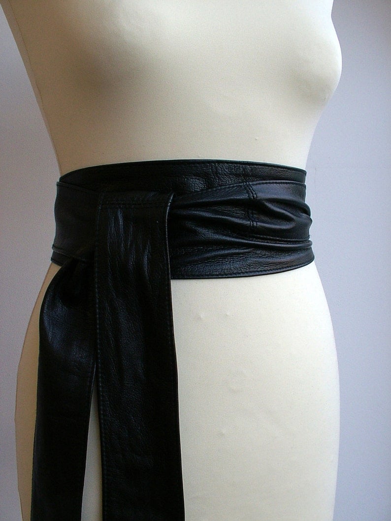 Black obi belts, leather black belts, real leather belts, plus size belts, black sash belts, double wrap belts image 3
