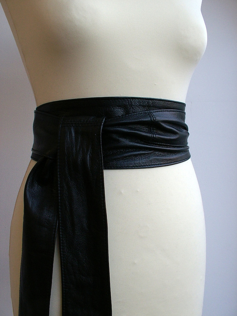 Black Leather Obi Belt: Real Leather Double Wrap - USA DDP (Delivered Duty PAID) image 3