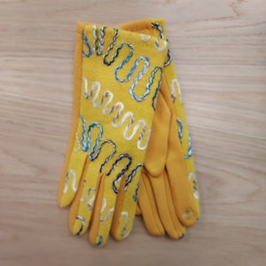 Embroidered Winter Gloves, Touch Screen Gloves, Gloves for Women, Ladies Gloves, Boho Gloves Yellow