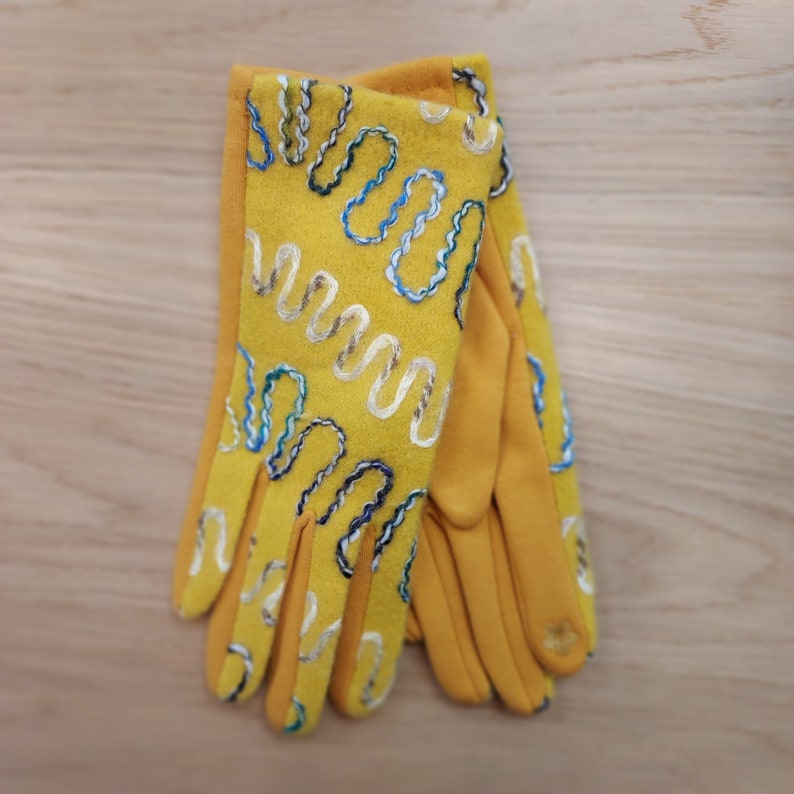 Embroidered Winter Gloves, Touch Screen Gloves, Gloves for Women, Ladies Gloves, Boho Gloves Yellow