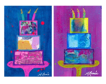 BIRTHDAY NOTE CARDs/Set of Blank Cards with Envelopes/Blank Inside/Birthday Card/Art Card