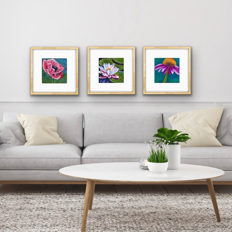 Lotus Flower Original Acrylic Painting, Matted Ready to Frame, Lily Pond Painting image 4