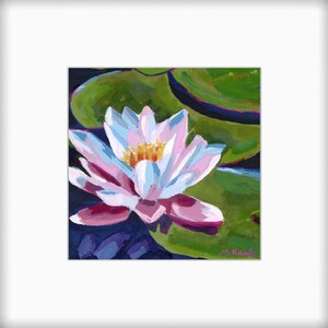 Lotus Flower Original Acrylic Painting, Matted Ready to Frame, Lily Pond Painting image 2