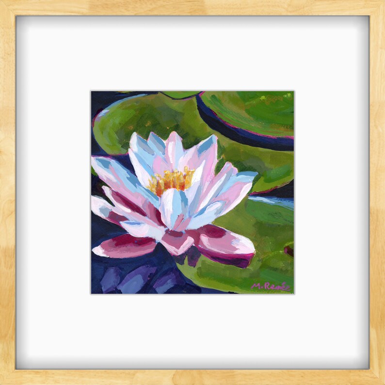 Lotus Flower Original Acrylic Painting, Matted Ready to Frame, Lily Pond Painting image 3