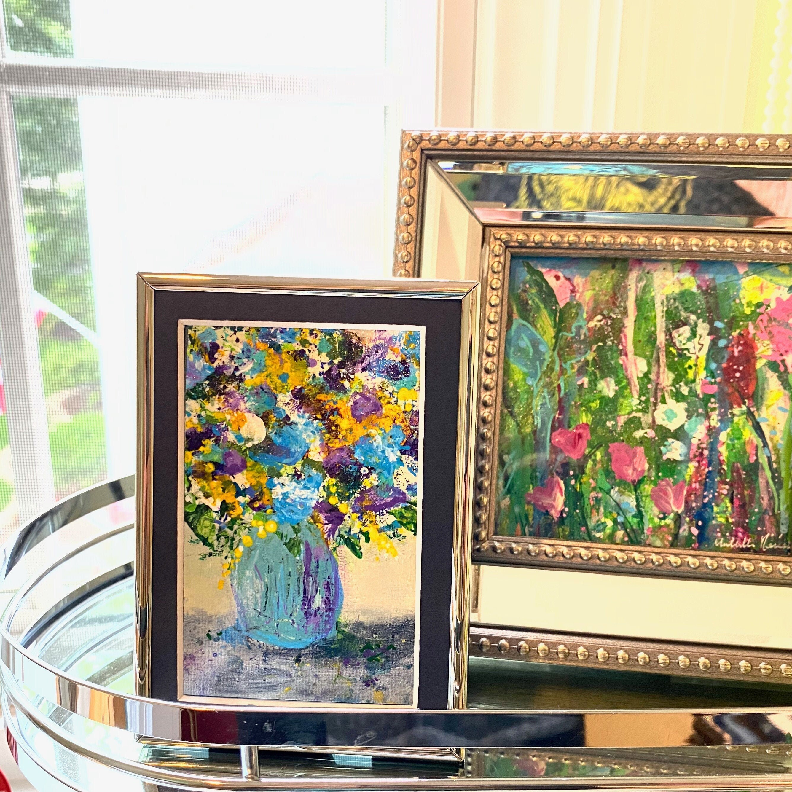 Petite Bouquet ORIGINAL Silver Framed Art Blue &White Frame Etsy