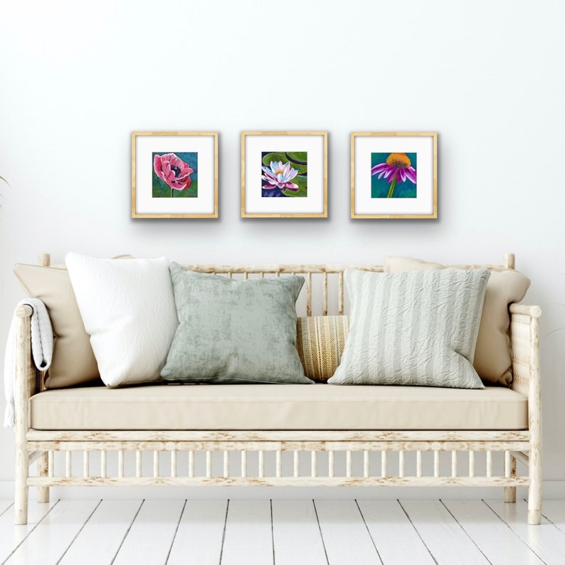 Lotus Flower Original Acrylic Painting, Matted Ready to Frame, Lily Pond Painting image 5