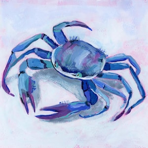 Blue Crab Art Original - Coastal Wall Art - 8x8 Original Acrylic Painting - Beach House Decor - Nautical Sea Life Artwork