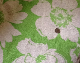 SALE - green and white terrycloth fabric