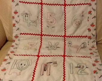 Antique 1940's Numbered Animal Baby Quilt