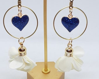 Heart and Flowers Hoop Dangle Earrings Valentine's Day