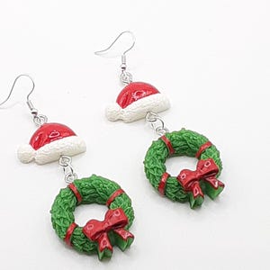 Christmas Wreath Dangle Earrings  Christmas Jewelry