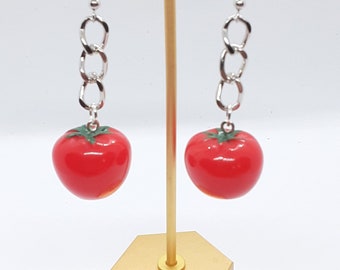 Red tomato with Dangle Earrings Gardener Vegetables whimsical fun food jewelry