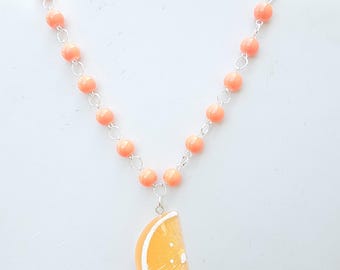 Orange Slice Beaded Charm Necklace