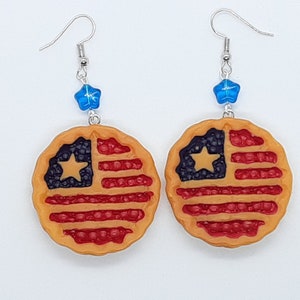 4th of July American Pie Fruit pie Earrings Patriotic Flag Earrings  Independence day Fourth 4th of July Veteran's day Memorial day