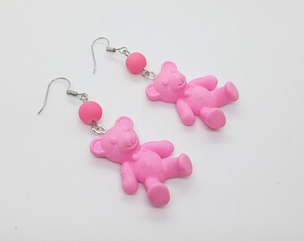 Pink  Teddy Bear earrings whimsical fun jewelry gifts for her
