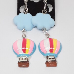 Hot Air Balloons and Clouds Clip On  Earrings Summer Fun Jewelry Vacation