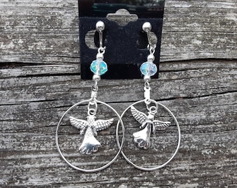 Angel Hoop Clip On Earrings Gifts for Her Christmas Memorial